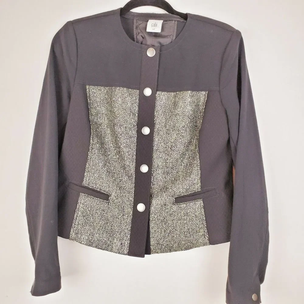 Cabi Women's Mixed Media Snap Blazer Jacket‎ Green Black Size M